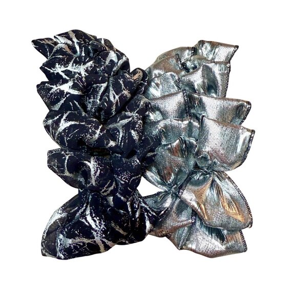 Banana Clip Hair Accessory VIntage 80s-90s Style Black/Metallic Fabric LOT OF 2 - Picture 1 of 2